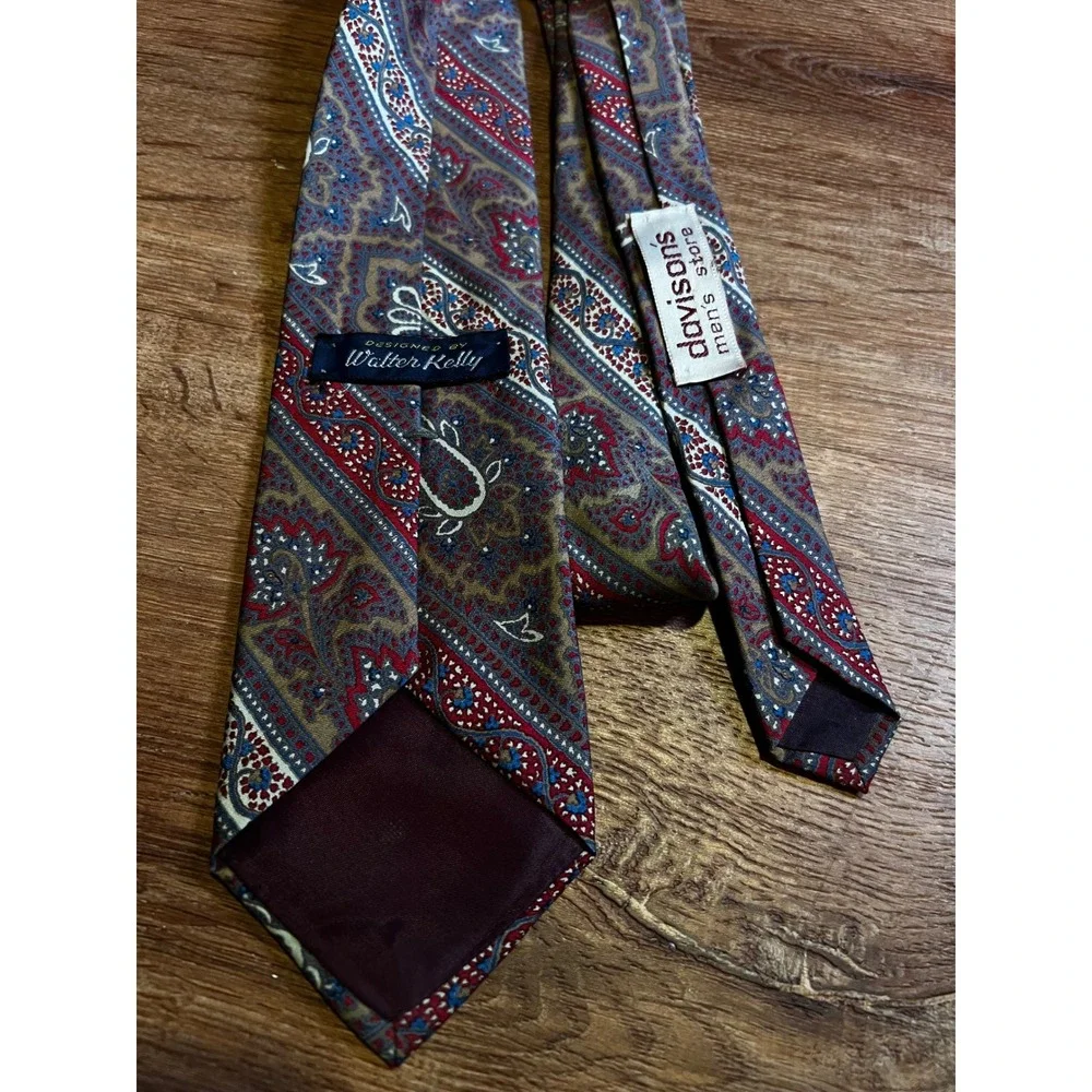 Davisons Walter Kelly Necktie Men Multicolor Vintage Paisley Stripe So Cool! EUC